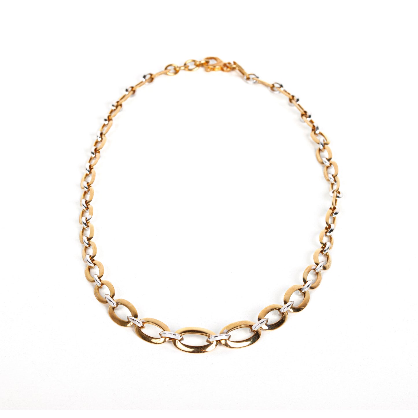 Collana girocollo in oro giallo e bianco 750 con elementi ovali e a cerchio