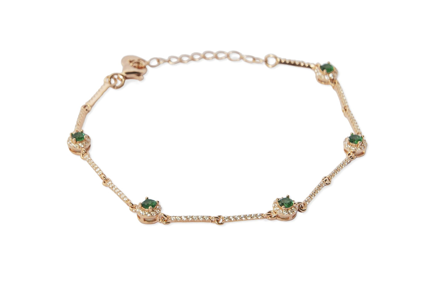 Bracciale in argento rosato 925/°°° con zirconi bianchi e verdi