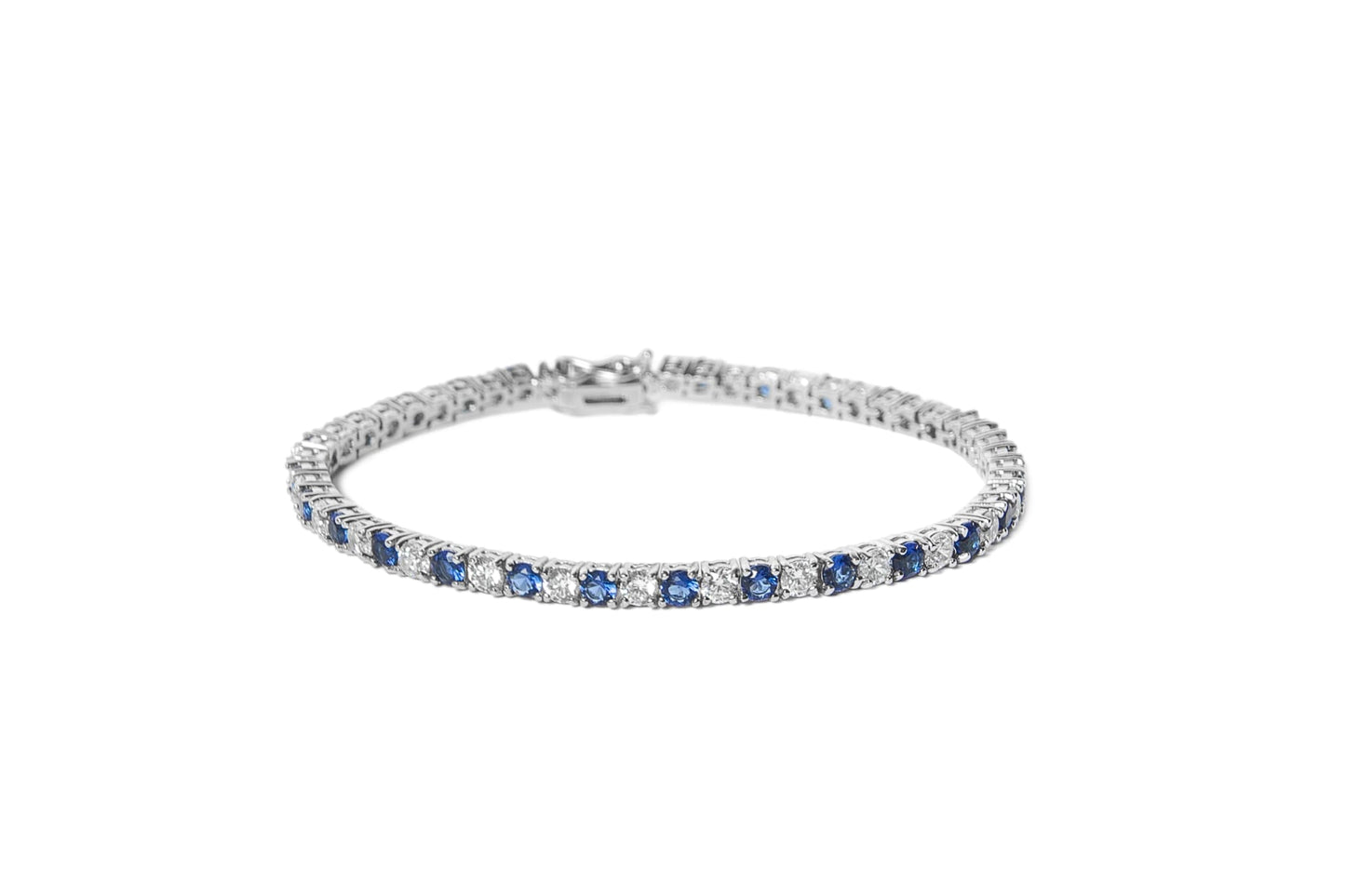 Bracciale tennis in argento 925/°°° con zirconi bianchi e blu
