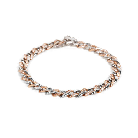 Bracciale maglia barbazzale in oro rosa e bianco 750 con diamanti taglio rotondo