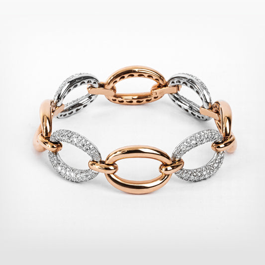 Bracciale in oro rosa e bianco 750 con diamanti montati a pavè