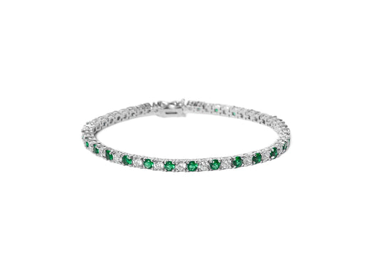 Bracciale tennis in argento 925/°°° con zirconi bianchi e verdi