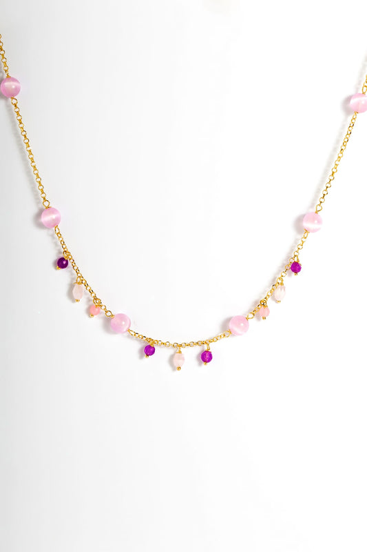 Collana in argento 925/°°° con quarzi rosa e viola